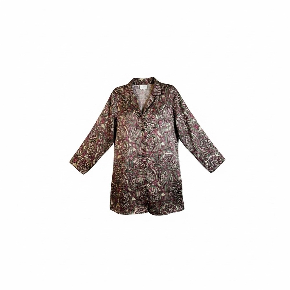 Victorias Secret Vintage Paisley Satin Pajama Top Button Down S Jewel Tone‎